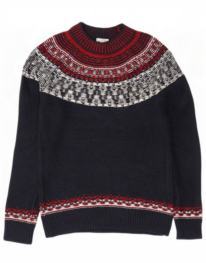 Gap Herre Turtle Neck Jumper Sweater Small Navy Blue Fair Isle Bomuld