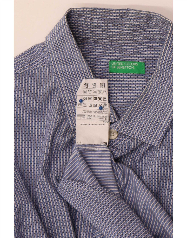 Benetton herreskjorte stor blå stribet bomuld