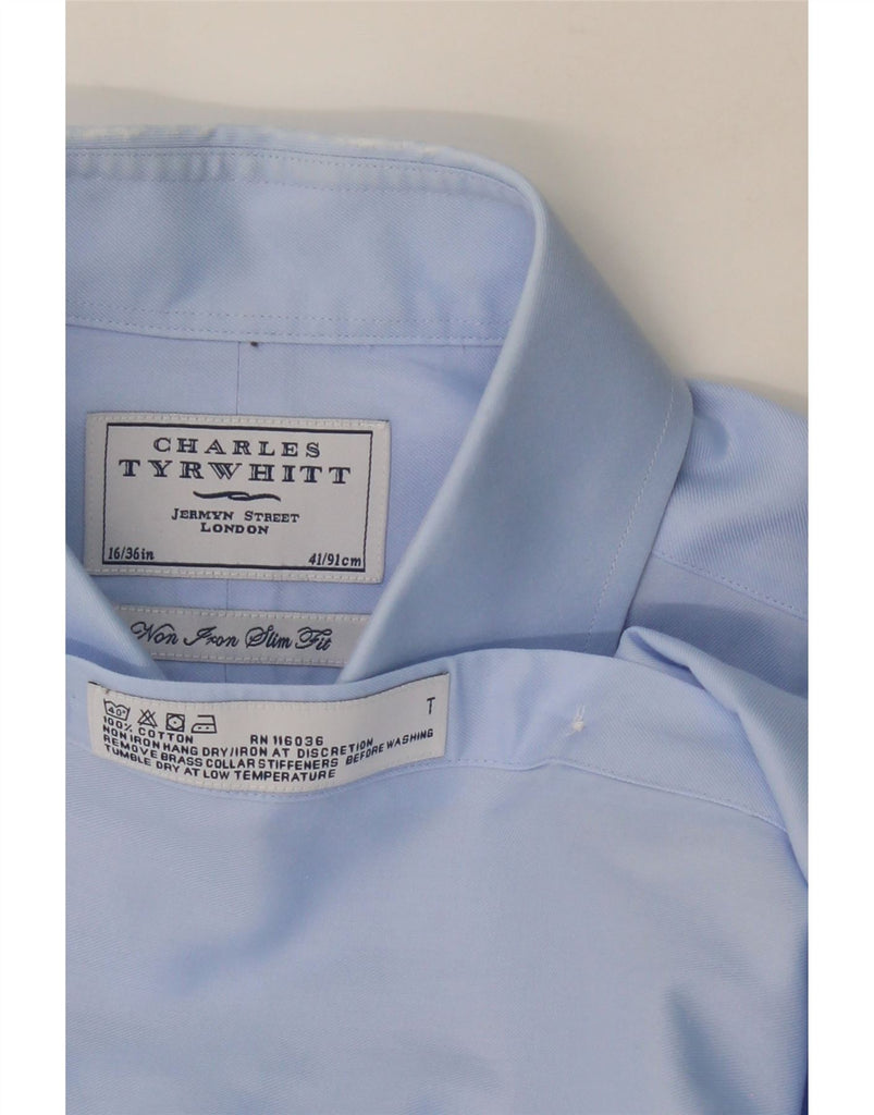 CHARLES TYRWHITT Mens Slim Fit Shirt Size 16 Large Blue Cotton Vintage Charles Tyrwhitt and Second-Hand Charles Tyrwhitt from Messina Hembry 