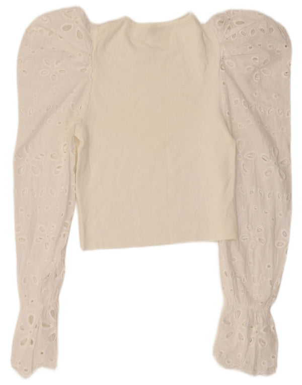 Zara Womens Crop Top Langærmet UK 8 Small White Floral
