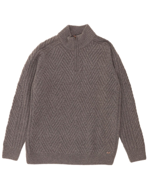 Timberland Herre Regular Fit Zip Neck Jumper Sweater 2XL Grå Geometrisk Uld