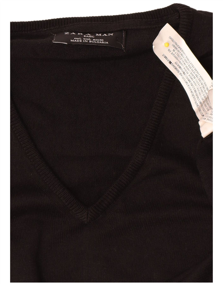 Zara Herre V-hals sweater Stor sort bomuld