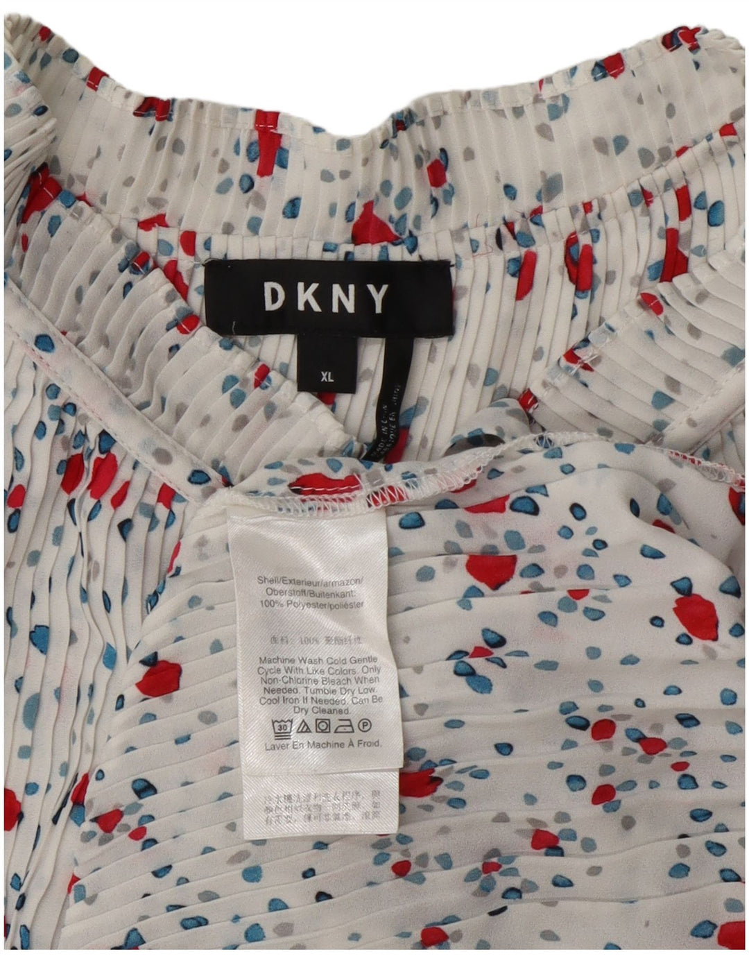 Dkny Womens Sleeveless Front Tie Bluse Top UK 18 XL White Floral Polyester