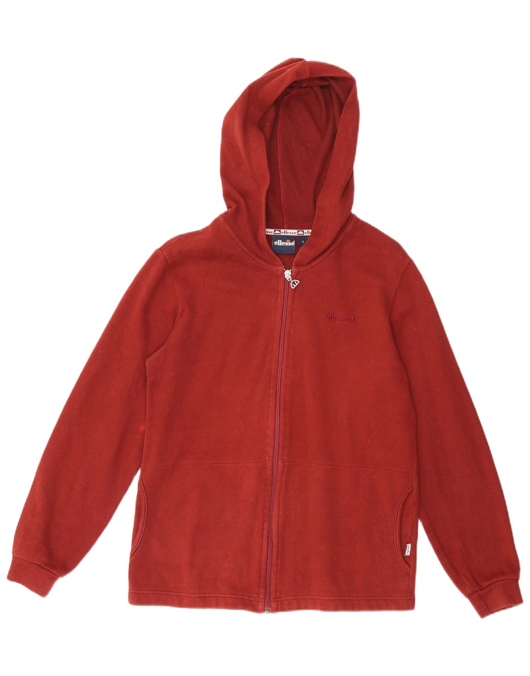 ELLESSE Mens Zip Hoodie Sweater Small Burgundy Cotton