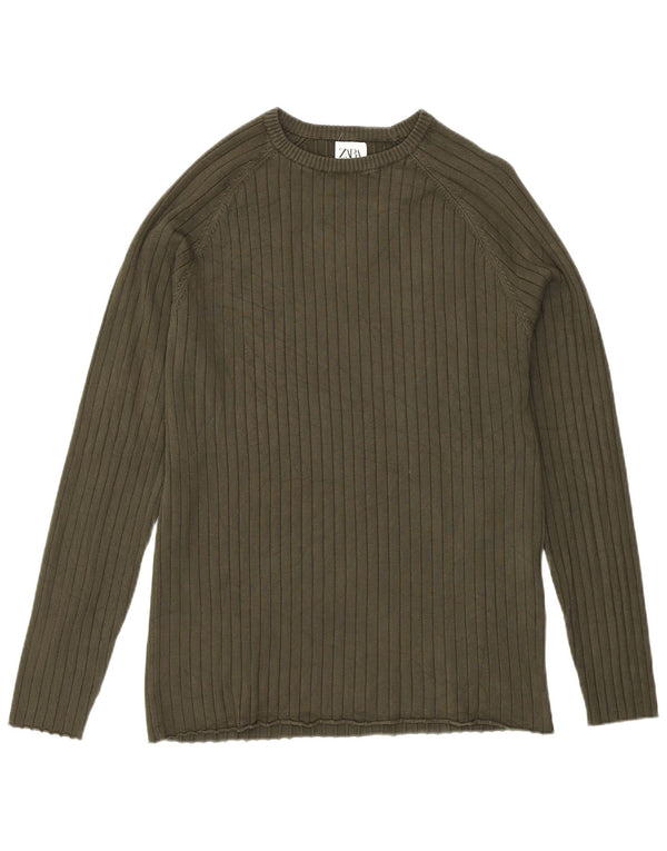 Zara Herre Jumper Sweater med rund hals Medium Khaki