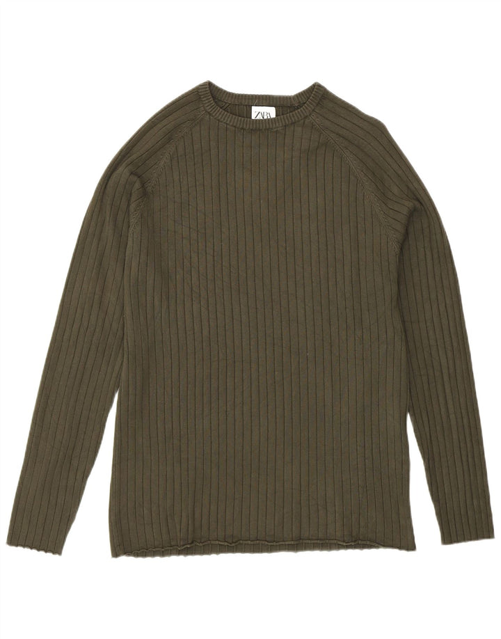 Zara Herre Jumper Sweater med rund hals Medium Khaki
