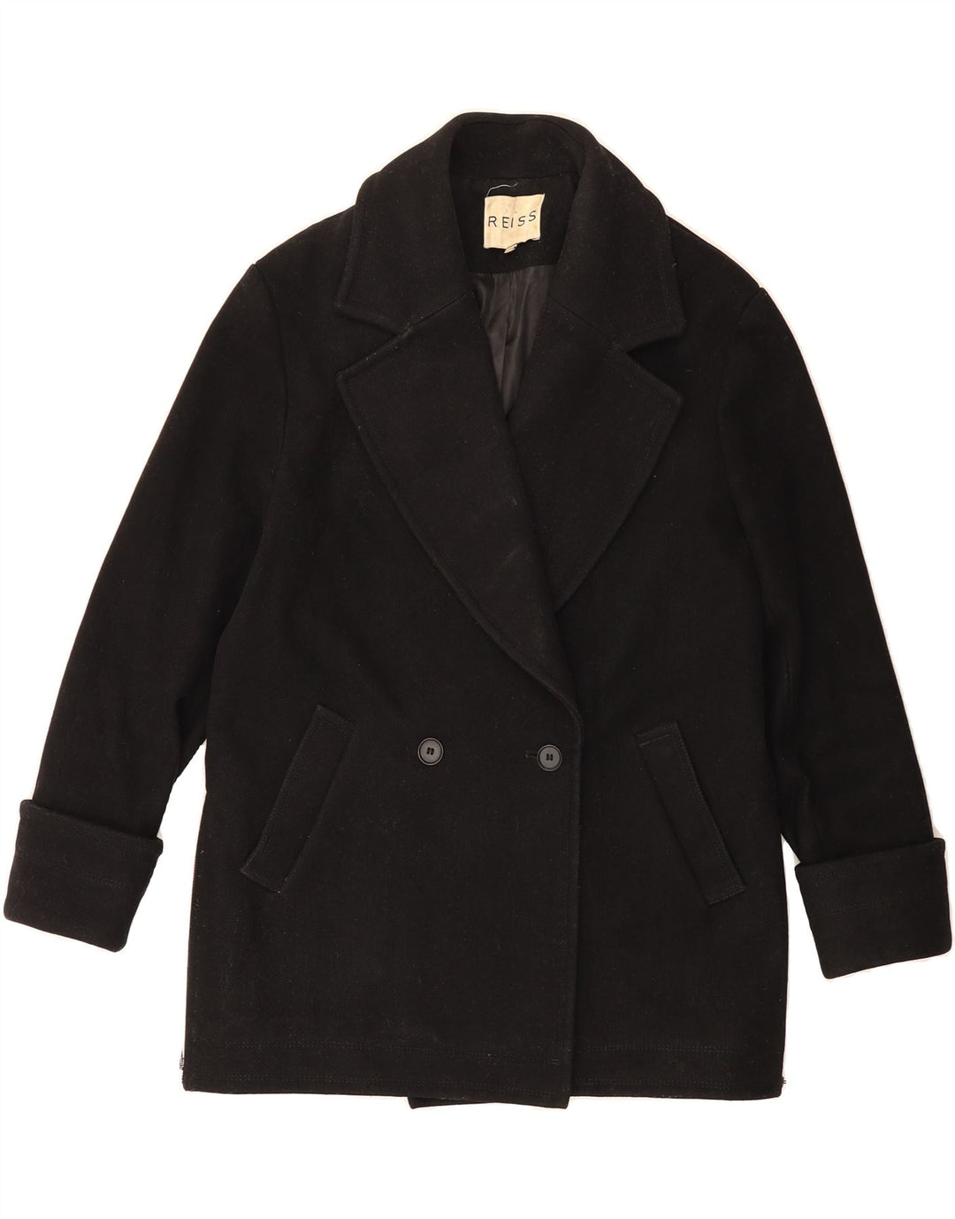 REISS Womens Overcoat UK 10 Small Black Wool Vintage Reiss and Second-Hand Reiss from Messina Hembry 