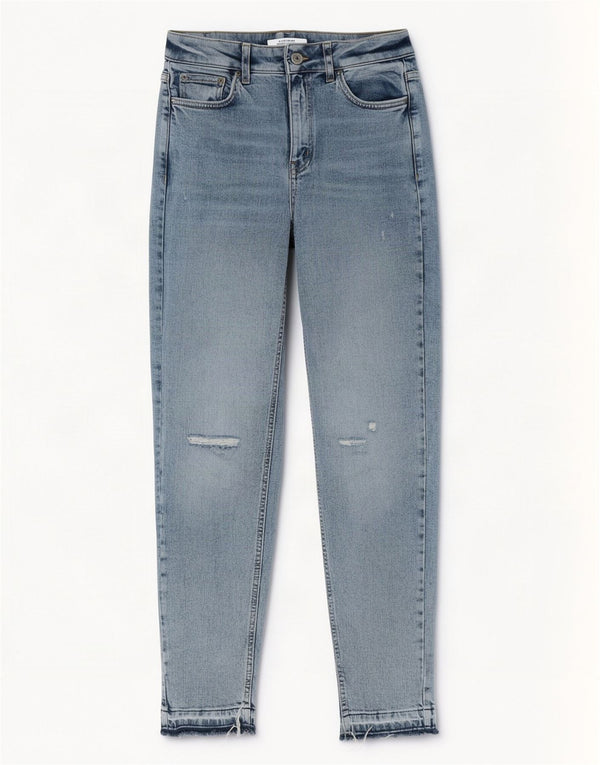 Marks & Spencer Womens Distressed Tapered Jeans UK 8 Small W27 L29 Blue