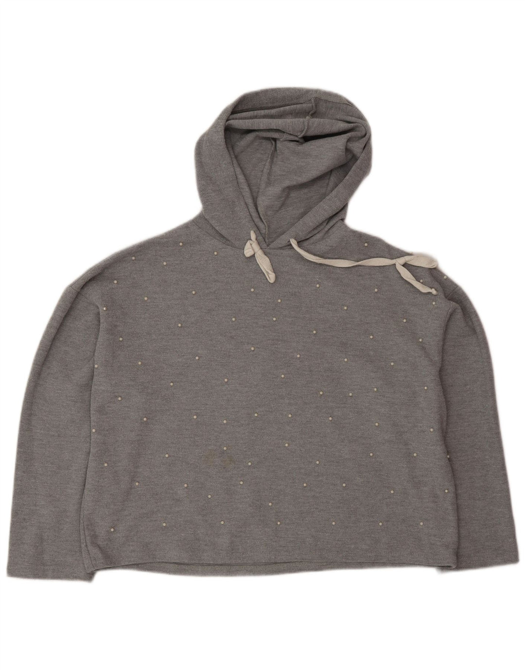 Zara Dame Hooded Oversized Top Langærmet UK 14 Medium Grey Spotted