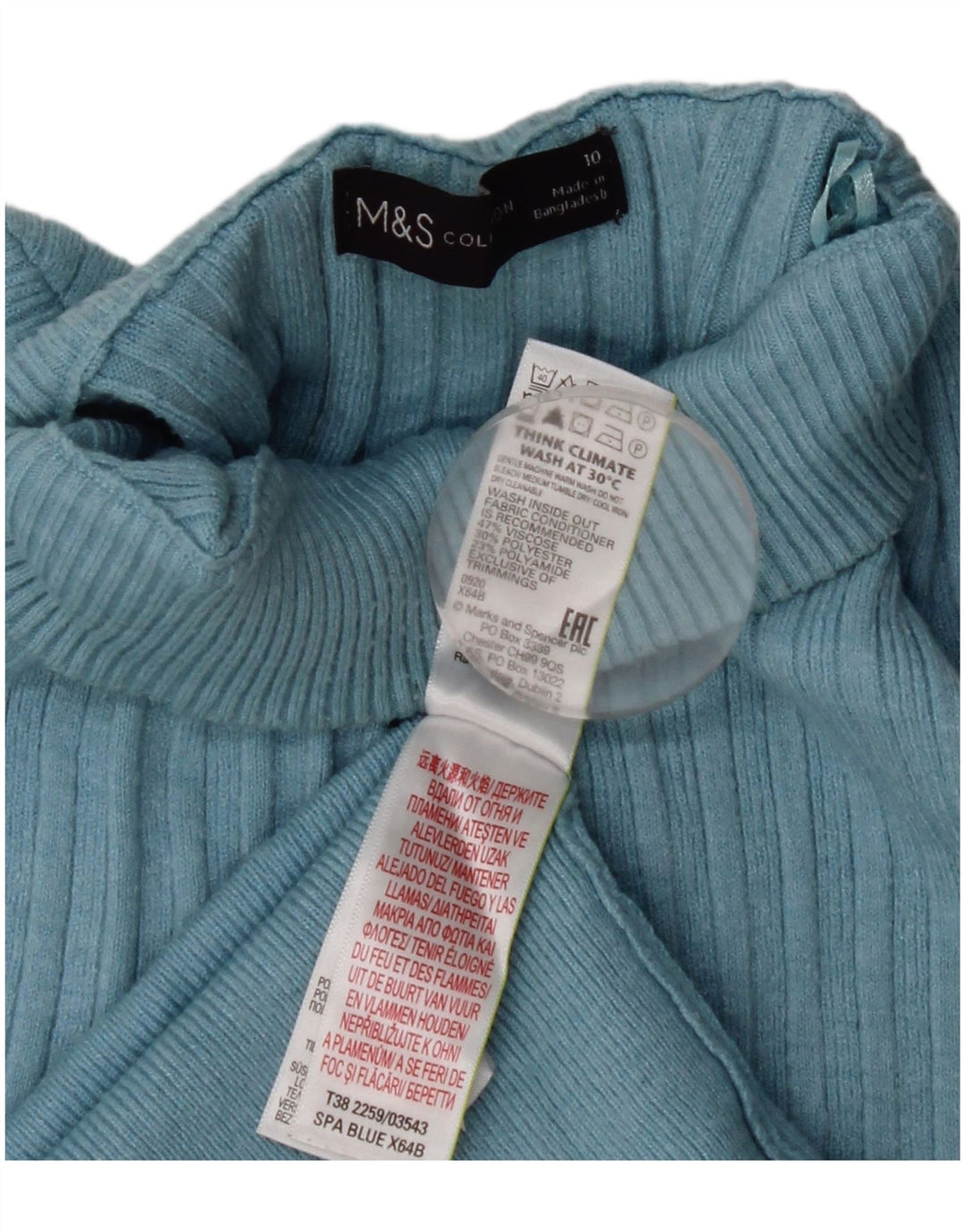 Marks & Spencer Dame Turtle Neck Jumper Sweater UK 10 Small Blue Viscose