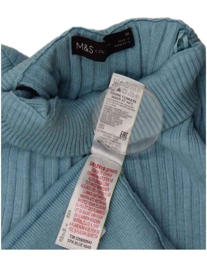 Marks & Spencer Dame Turtle Neck Jumper Sweater UK 10 Small Blue Viscose