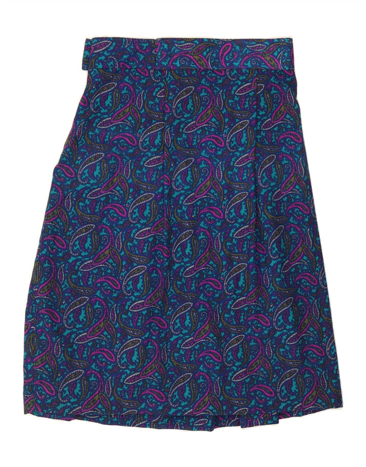 VINTAGE Womens Pleated Skirt W34 Large Blue Paisley Vintage Vintage and Second-Hand Vintage from Messina Hembry 