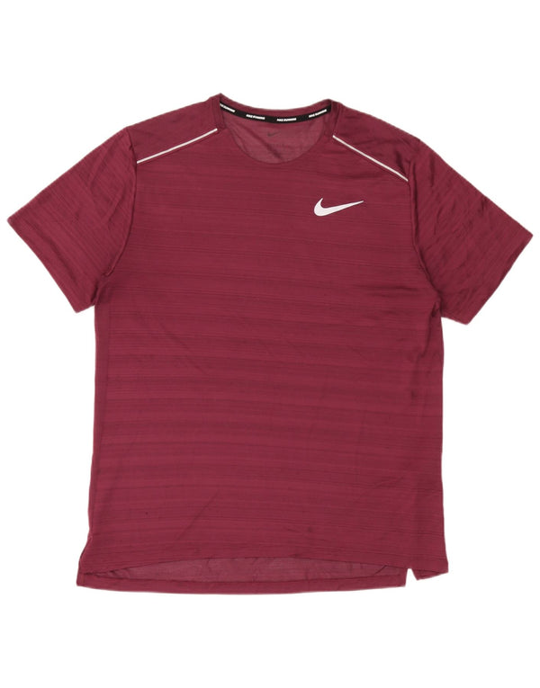 Nike Herre Dri Fit T-shirt Top Stor Bourgogne stribet polyester