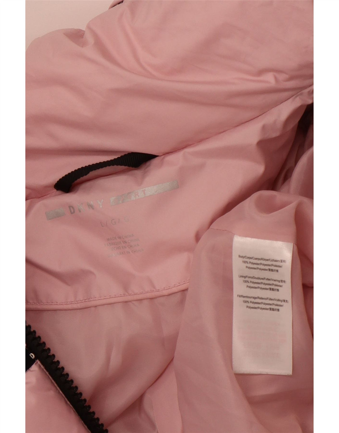 DKNY Dame grafisk polstret jakke UK 16 Large Pink Stribet Polyester