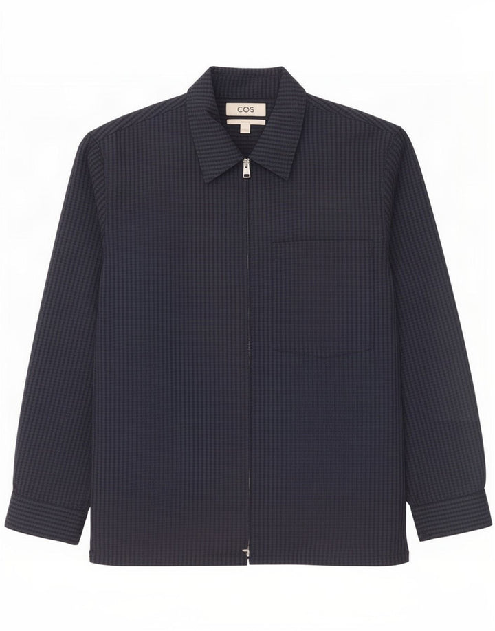 Cos Herre Relaxed Bomber Jacket UK 38 Medium Navy Blue Gingham Wool
