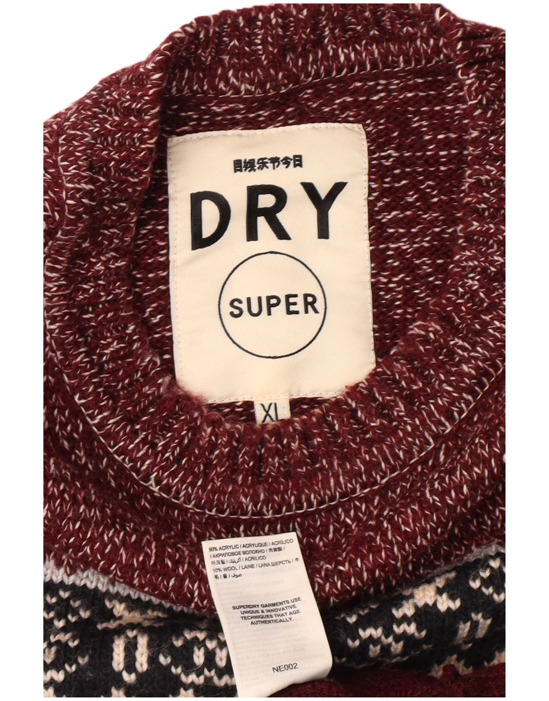 SUPERDRY Herre sweater med rund hals XL Burgundy Fair Isle Classic