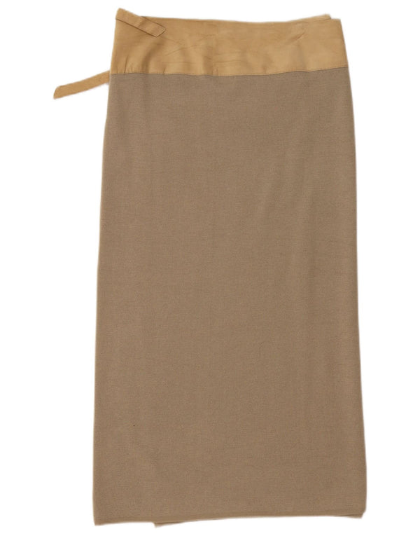 Benetton Dame Midi Wrap Nederdel Large W32 Beige Colourblock Uld