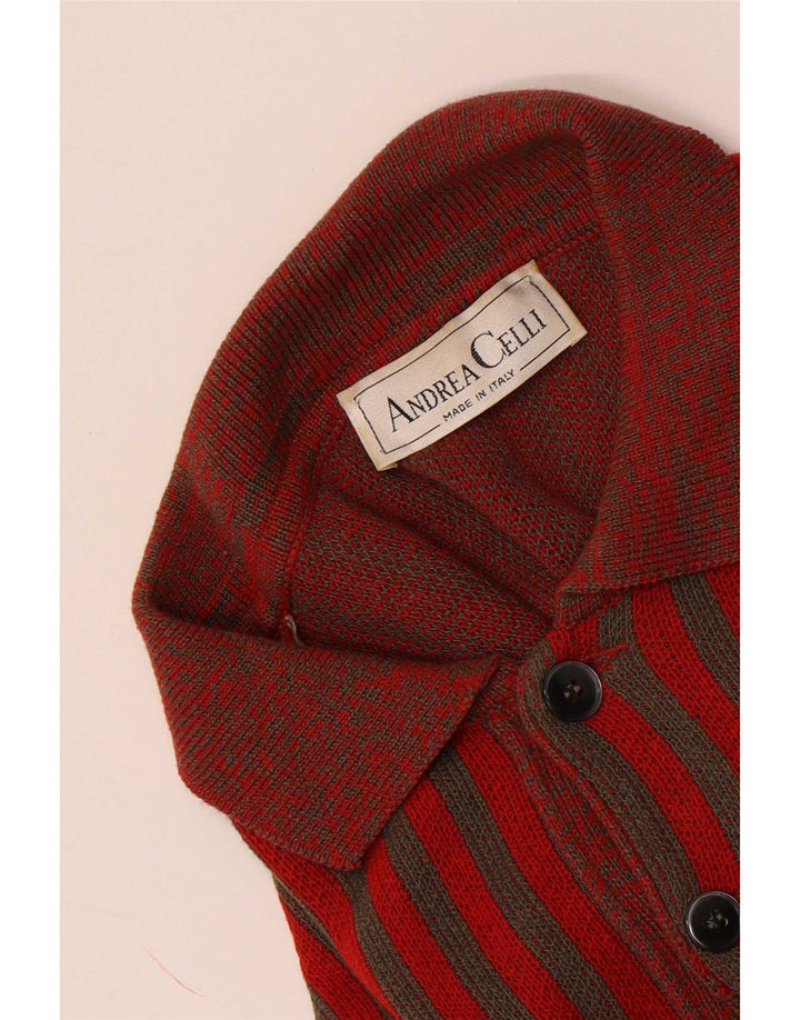 Andrea Celli Herre Polo Neck Jumper Sweater Medium Rød Stribet Bomuld