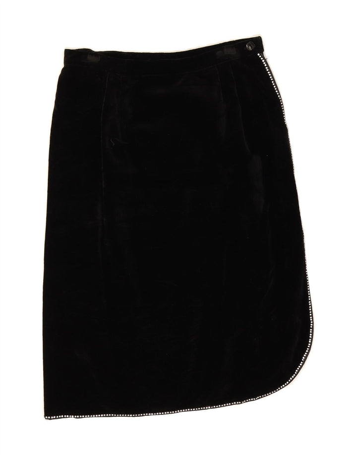 VINTAGE Womens Velour A-Line Skirt W28 Medium Black Vintage Vintage and Second-Hand Vintage from Messina Hembry 