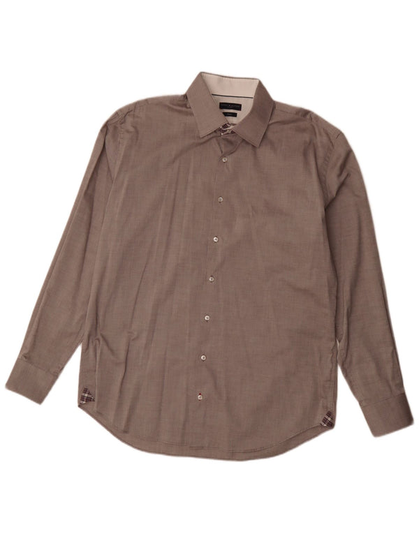 Tommy Hilfiger herre skræddersyet pasform skjorte størrelse 44 17 1/2 XL brun bomuld