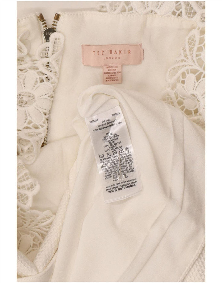 Ted Baker Dame Ærmeløs A-Line Kjole UK 4 XS Hvid Polyester