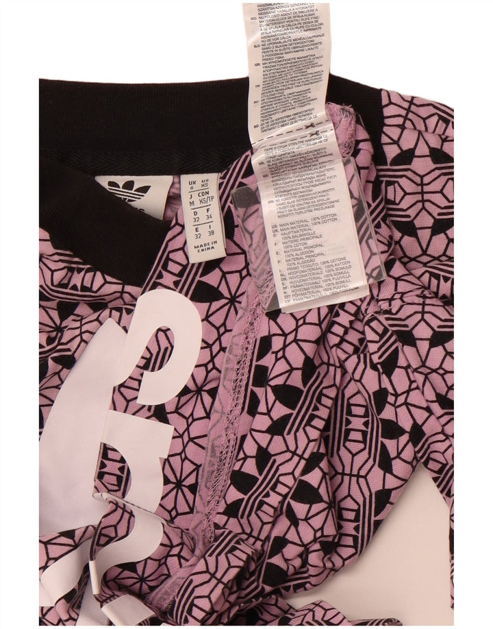 ADIDAS Kvinders Oversized Crop Grafisk T-Shirt Top UK 6 XS Lilla Bomuld