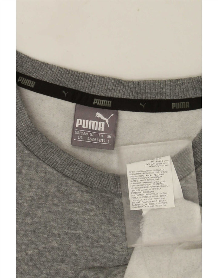 PUMA grafisk sweatshirt til mænd, stor grå flækket bomuld