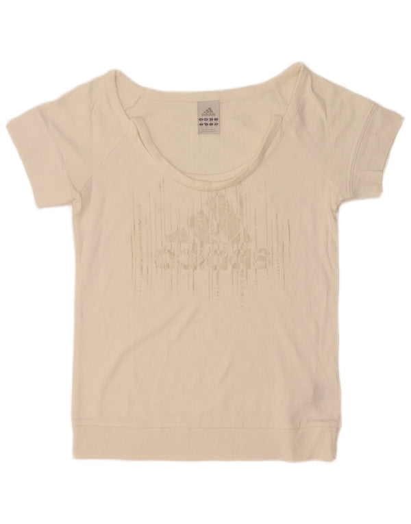 Adidas Dame Grafisk T-Shirt Top UK 10 Small White Bomuld