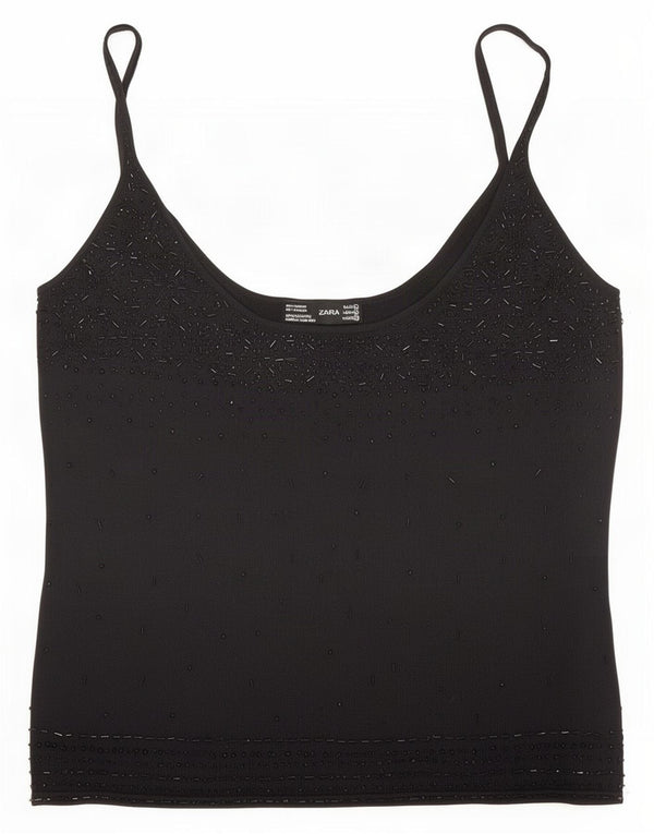 Zara Womens Cami Top UK 14 Large Black Rayon