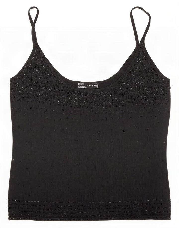 Zara Dame Cami Top UK 14 Large Black Rayon