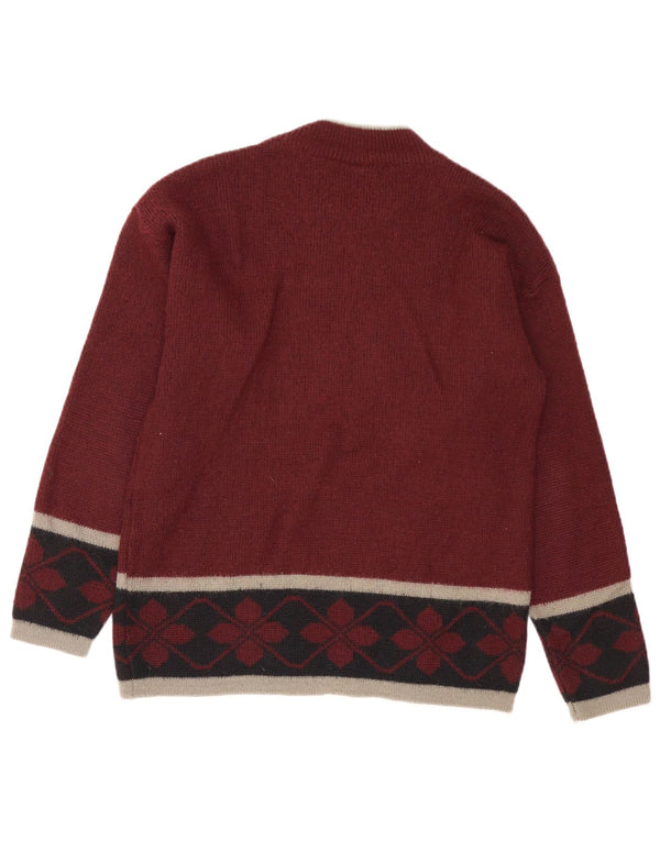 Ciao Herre Grafisk Turtle Neck Jumper Sweater Small Burgundy Fair Isle Wool