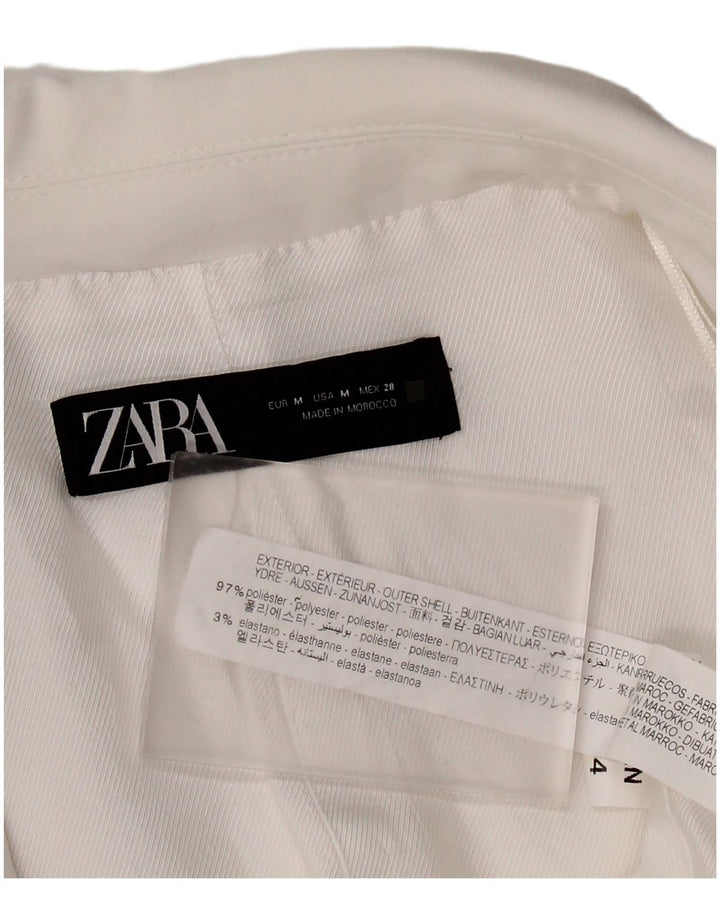 ZARA Dame 3/4 ærmet åben blazerjakke UK 14 Medium White Polyester