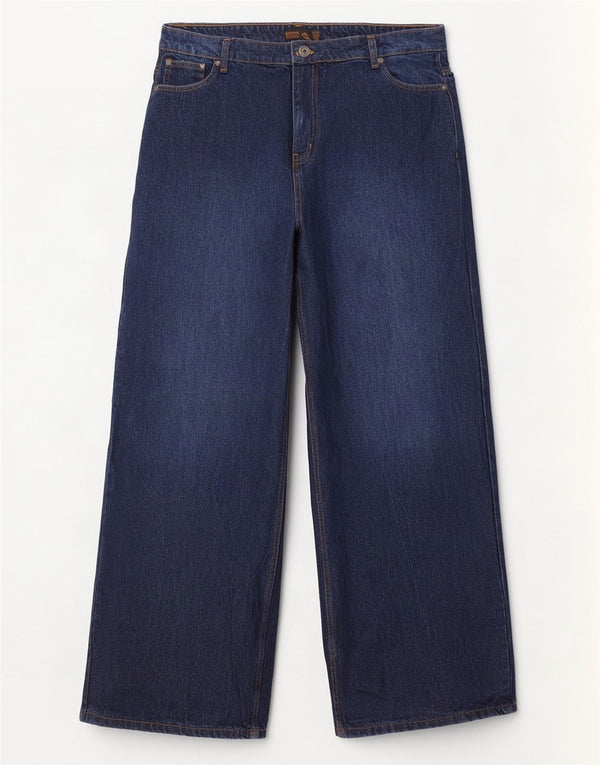 Bænk Dame Højtaljede Jeans med brede ben UK 18 XL W36 L31 Marineblå Bomuld