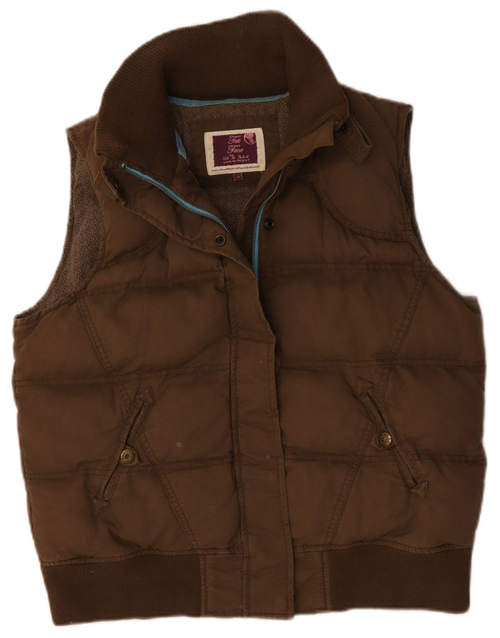 Fat Face Dame Polstret Gilet UK 14 Stor Brun Bomuld
