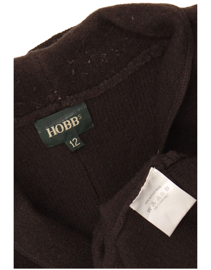 Hobbs Womens Crop Cardigan Sweater UK 12 Medium Brown Merino Wool