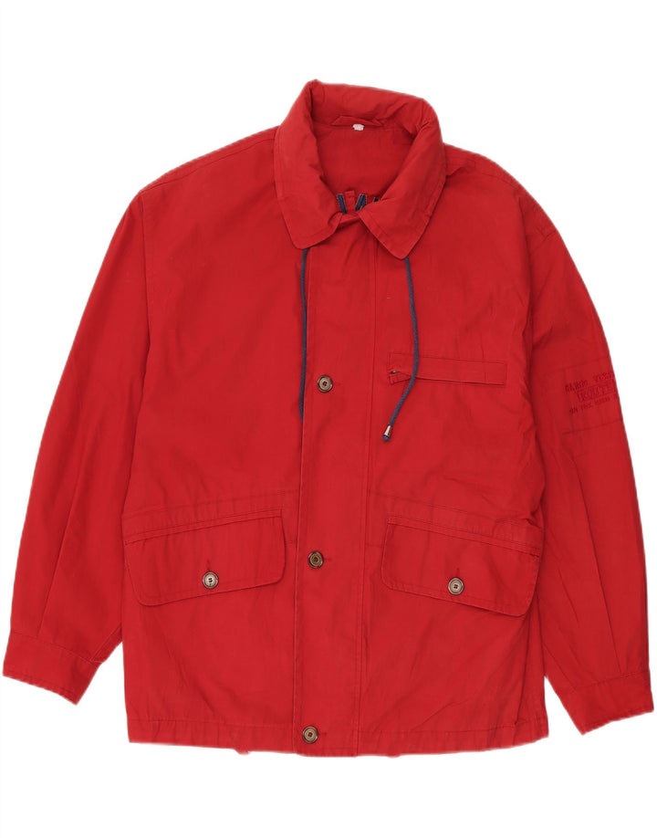 Vintage Herre Hooded Loose Fit Utility Jacket UK 36 Small Red Polyester