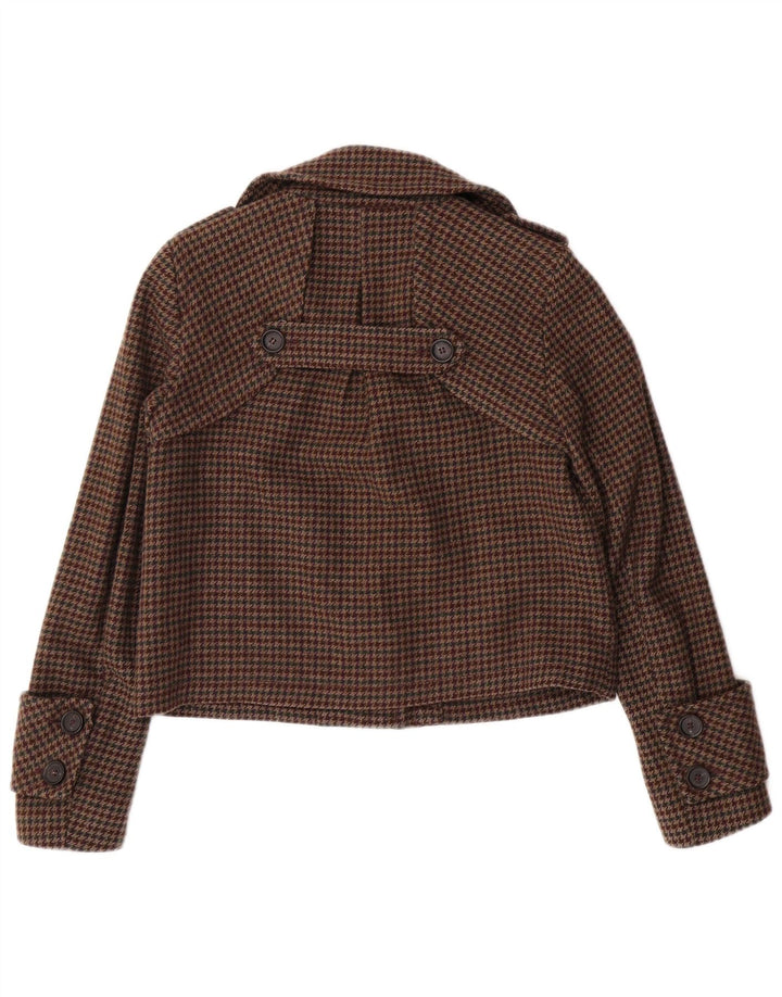 ZARA Bomberjakke til kvinder UK 8 Small Brown Houndstooth Uld