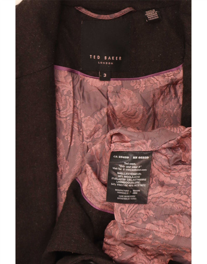 Ted Baker Dame 1 Knap Blazer Jakke Størrelse 3 Medium Brun Uld