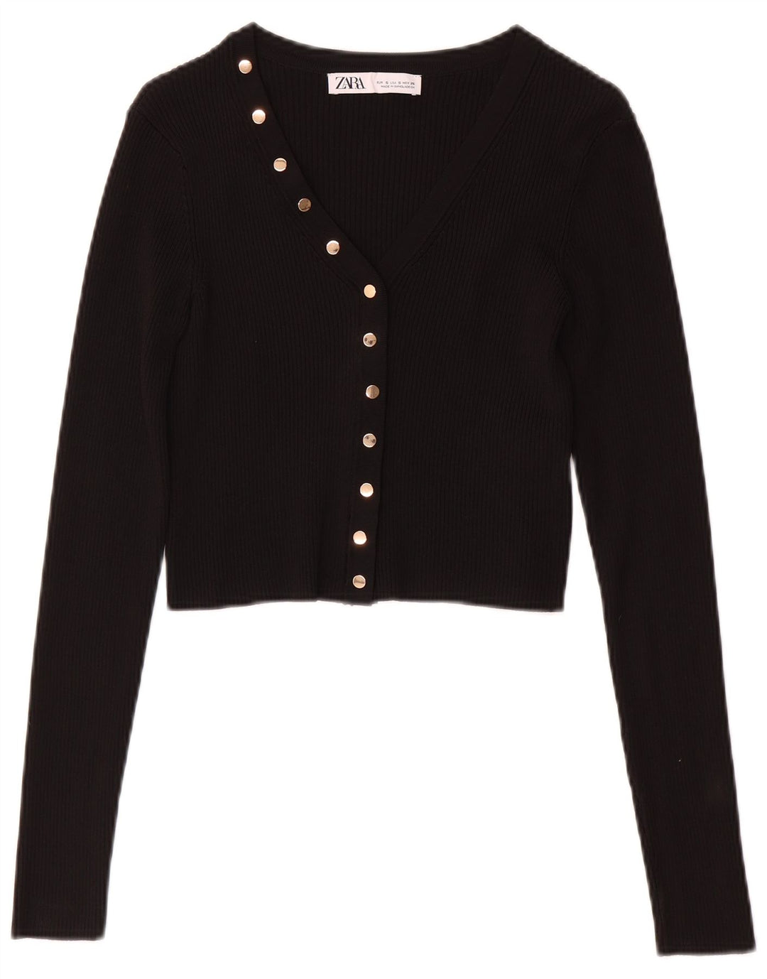 Zara Dame Langærmet Cardigan Top UK 8 Lille Sort Polyamid