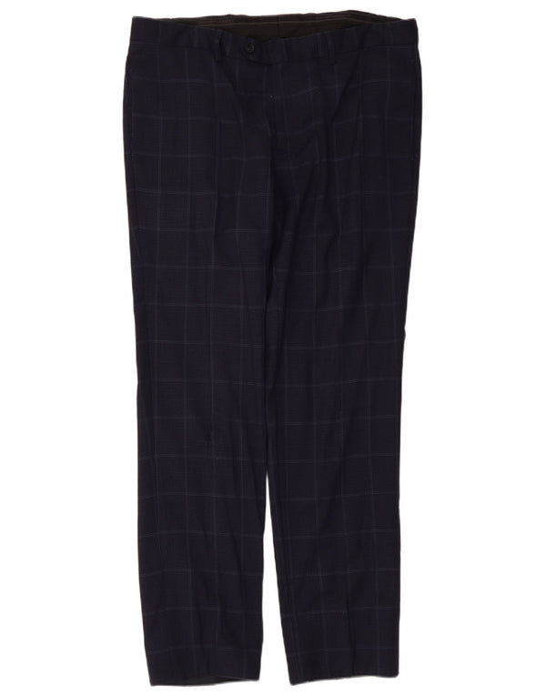 Emporio Armani Mens Straight Chino Trousers W36 L30 Navy Blue Check