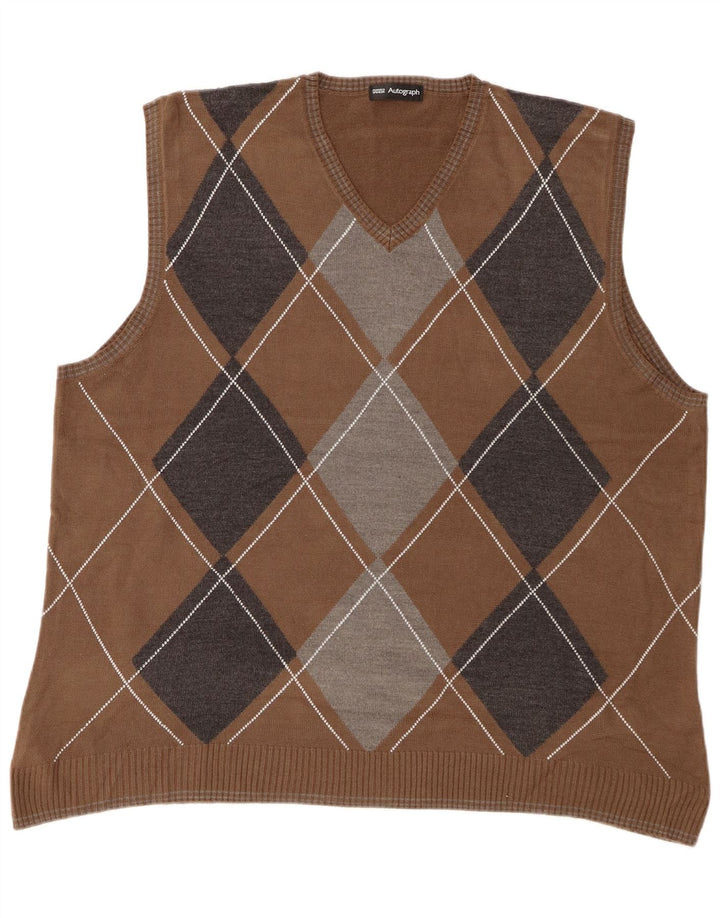 Marks & Spencer Herrevest Tank Top XL Brun Argyle/Diamond Akryl