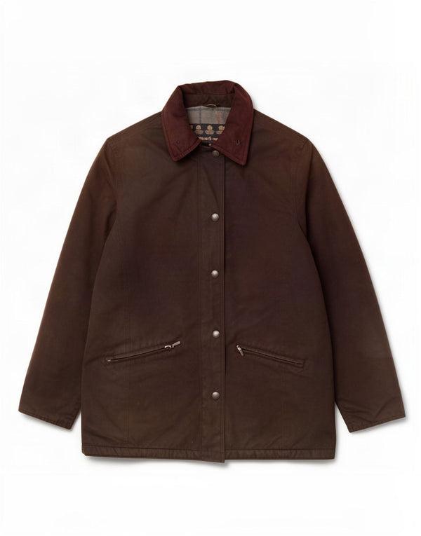 Barbour Womens Waxed Cotton Jacket UK 14 Large Brown Polyester
