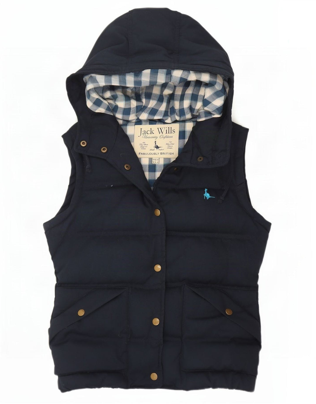 Jack Wills Dame Hætte Polstret Gilet UK 10 Small Navy Blue Polyester