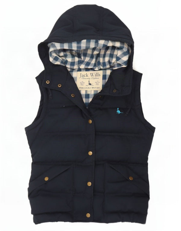 Jack Wills Dame Hætte Polstret Gilet UK 10 Small Navy Blue Polyester