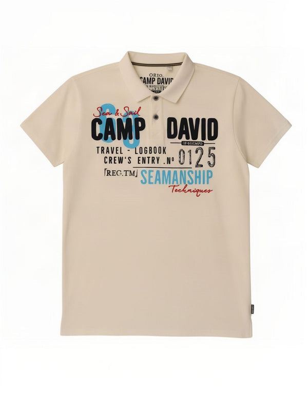 Camp David Herre grafisk poloskjorte 3XL hvid bomuld