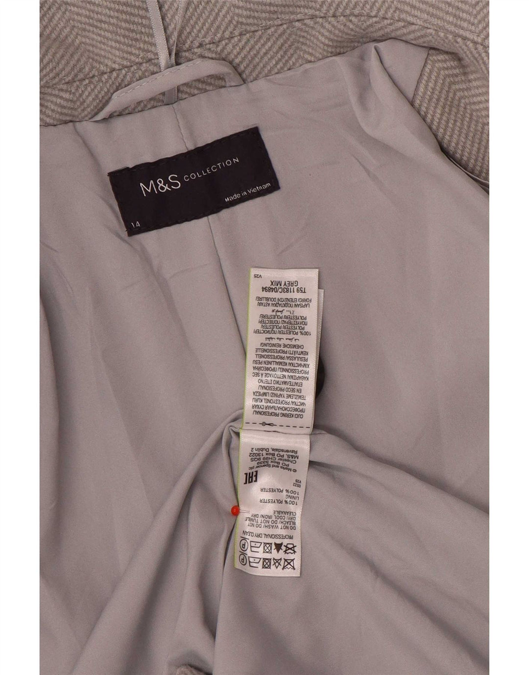 Marks & Spencer Dameoverfrakke UK 14 Stor grå sildebenspolyester