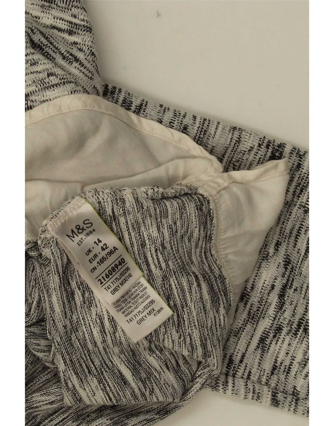 Marks & Spencer dametop med 3/4 ærmer UK 14 stor grå flækket bomuld