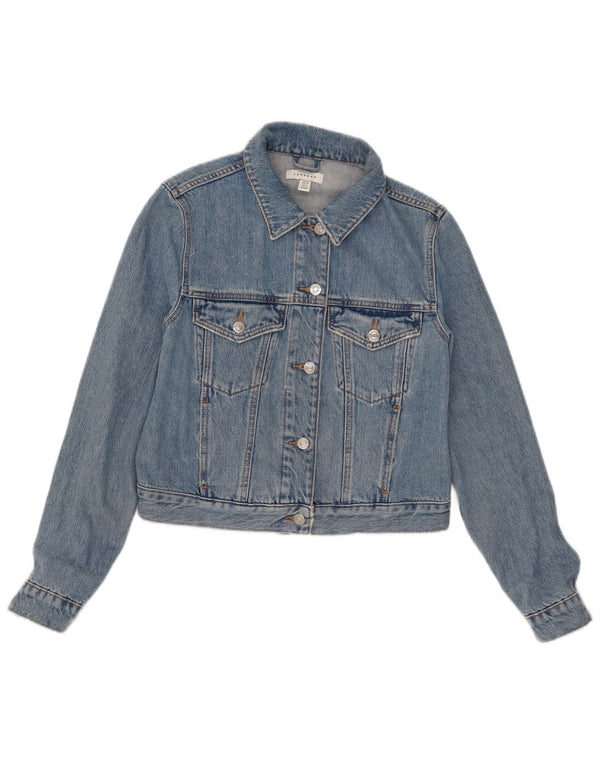 Topshop Womens Crop Denim Jacket UK 10 Small Blue Cotton
