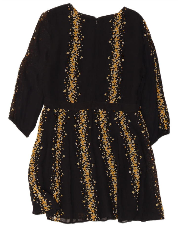 MONSOON Kvinder abstrakt mønster 3/4 ærmet A-line kjole UK 12 Medium Sort