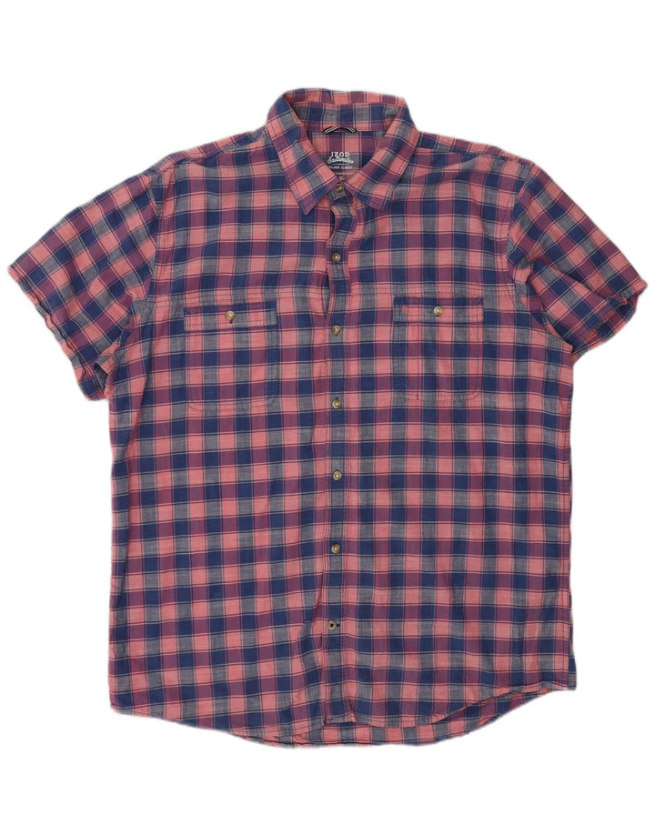 Izod Herre Salt Vand Kortærmet Skjorte XL Navy Blue Ternet Bomuld